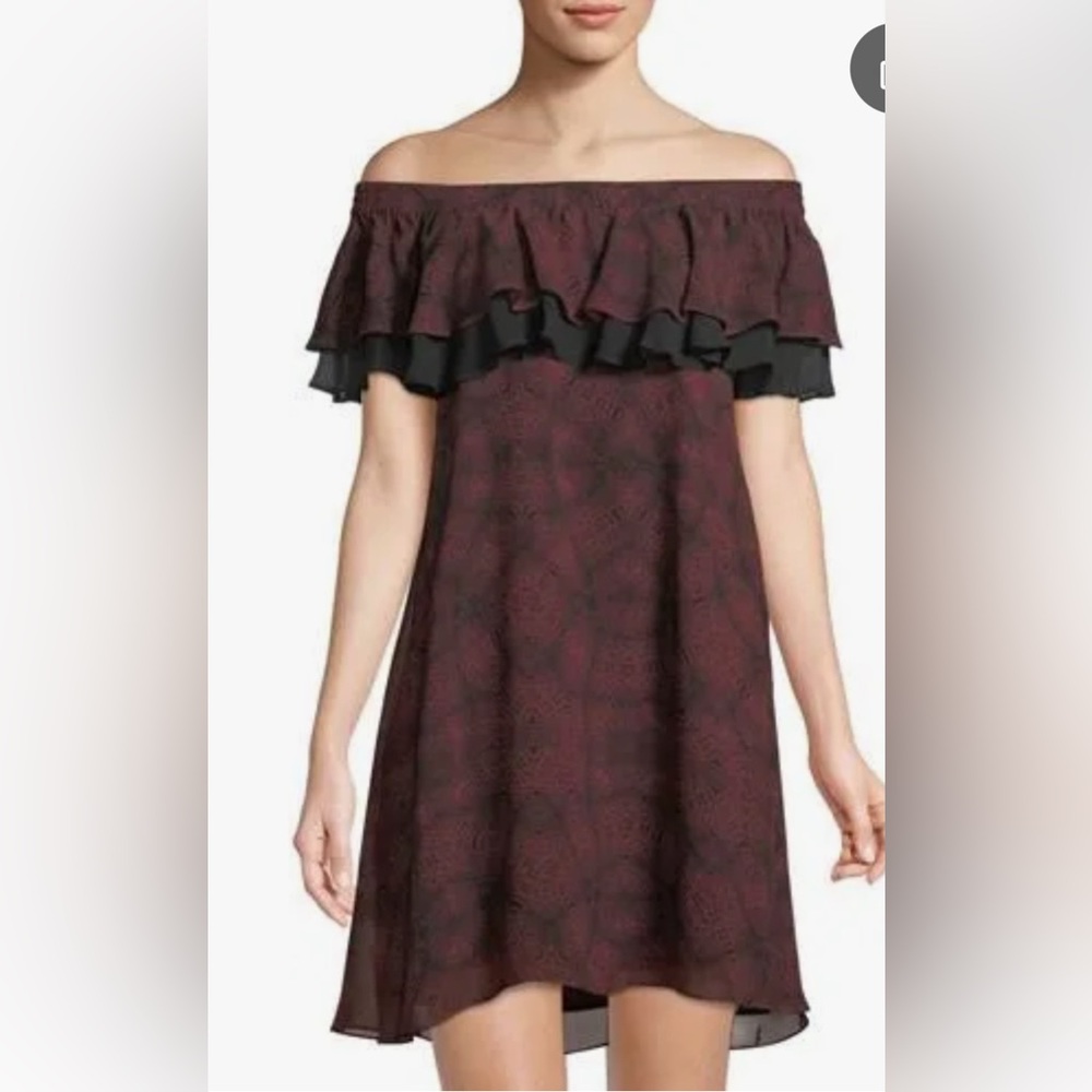 🌟SALE🌟 Sam Edelman Off Shoulder Burgundy Snake Print Dress - Size 12 EUC